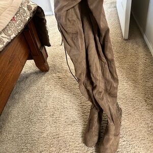 Brown Suede Over-the-Knee Boots